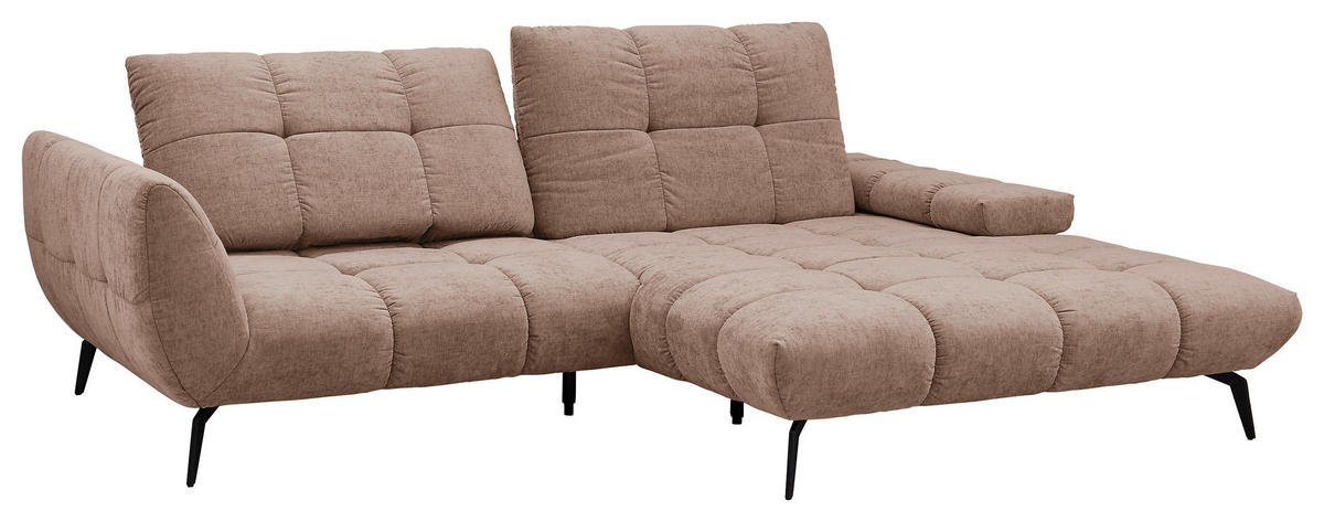 ECKSOFA Hellbraun Flachgewebe Rücken echt, Sitztiefenverstellung  - Hellbraun/Schwarz, KONVENTIONELL, Textil/Metall (273/211cm) - SetOne by Musterring