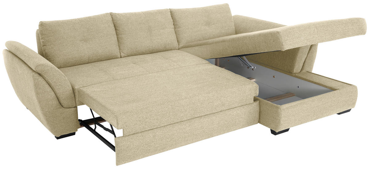 ECKSOFA in Webstoff Beige  - Beige/Schwarz, Design, Kunststoff/Textil (278/187cm) - Livetastic