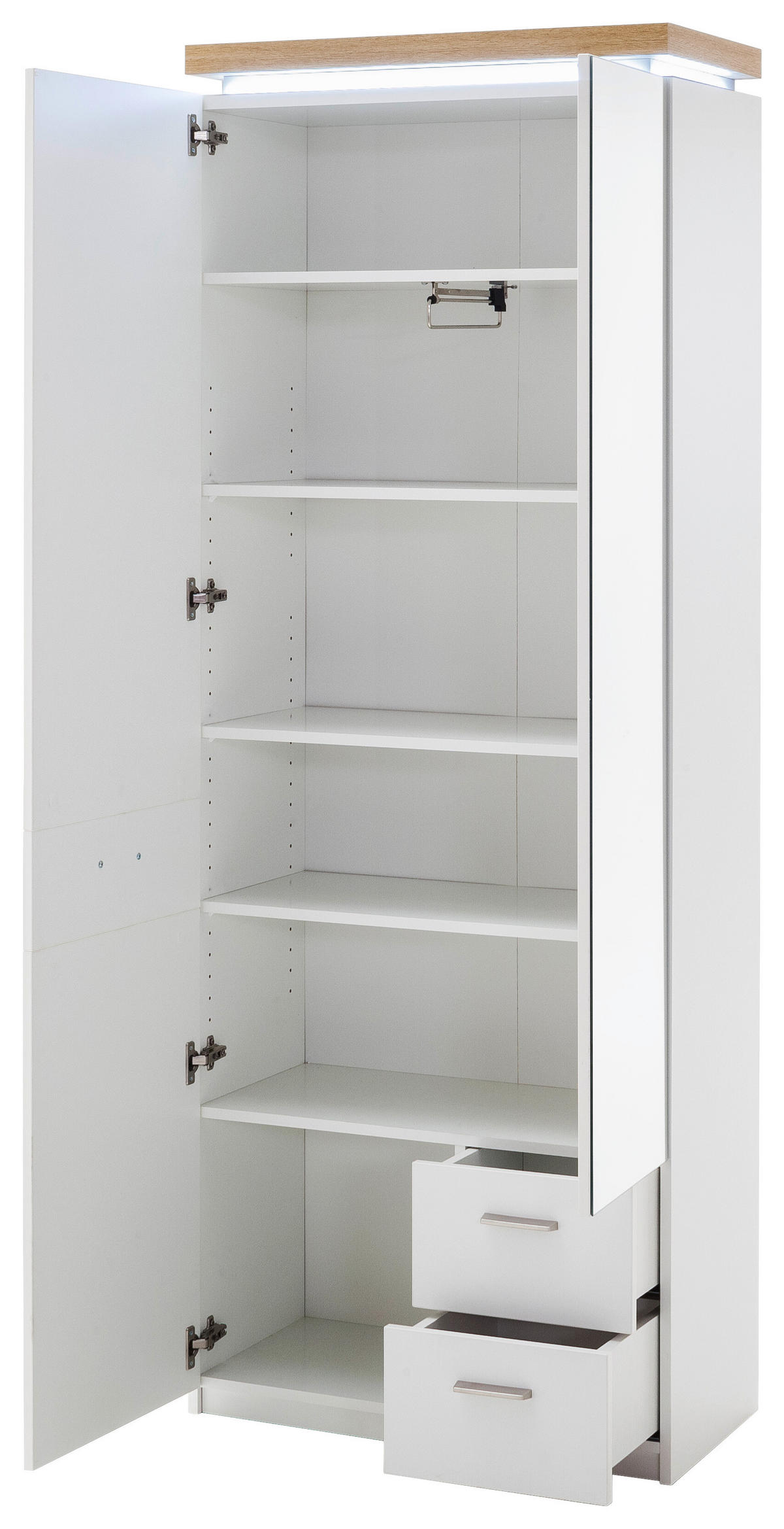GARDEROBENSCHRANK 75/201/38 cm  - Weiss/Eichefarben, Natur, Glas/Holzwerkstoff (75/201/38cm)