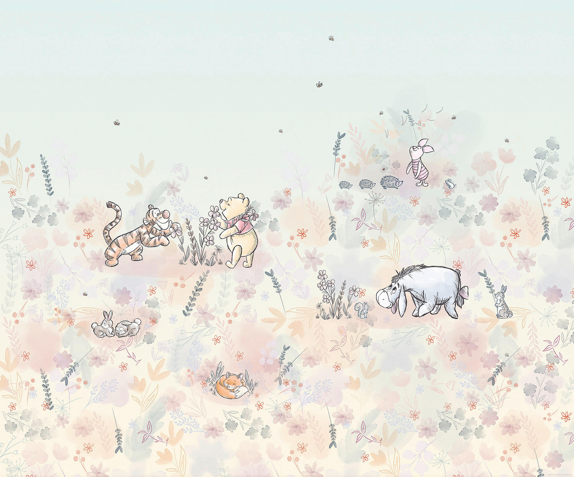 FOTOTAPETE WINNIE THE POOH  - Pastellblau, Design, Textil (300/250cm) - Disney