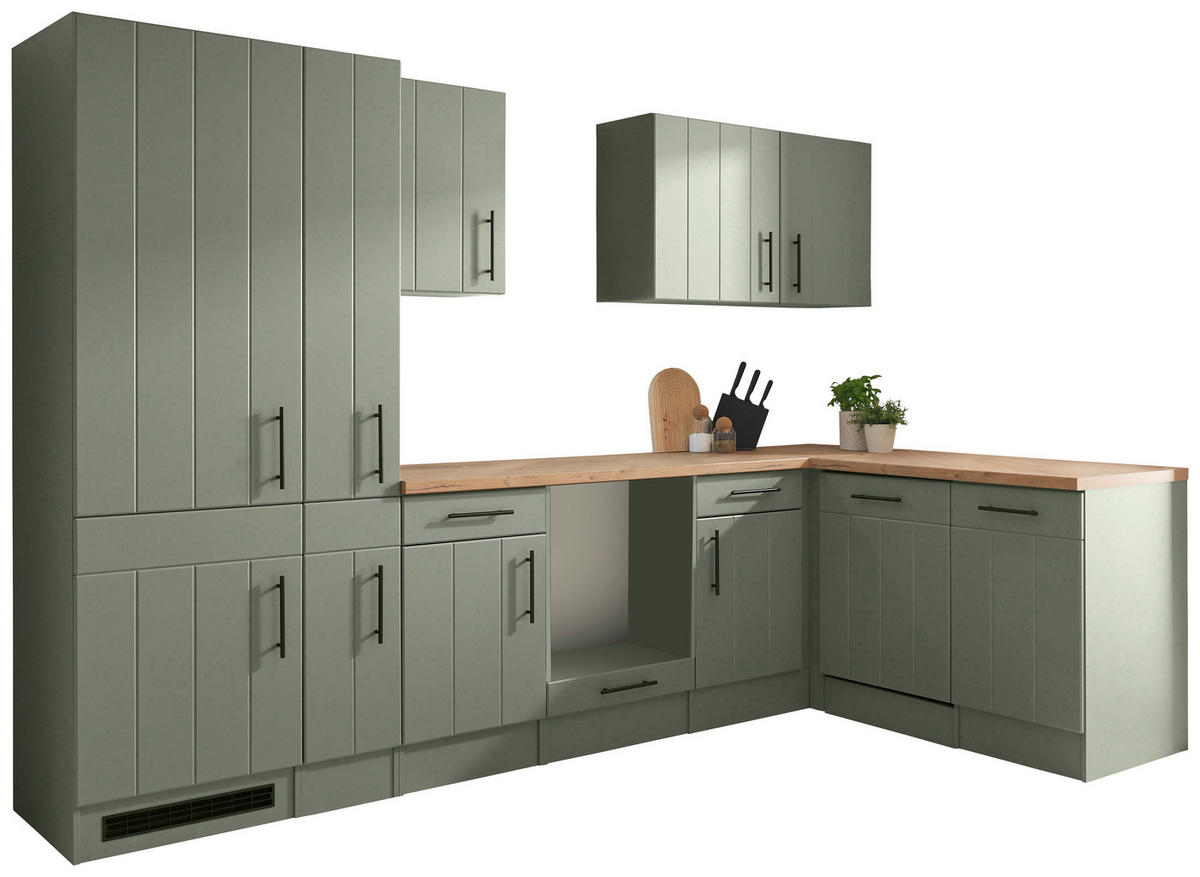 KÜCHENLEERBLOCK 310 cm   in Wildeiche, Schilfgrün  - Schilfgrün/Wildeiche, Trend, Holzwerkstoff/Metall (310cm) - Respekta