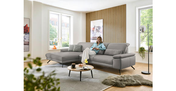 ECKSOFA in Echtleder Hellgrau 193/332 cm - Hellgrau/Schwarz, Design, Leder/Metall (193/332cm) - Dieter Knoll