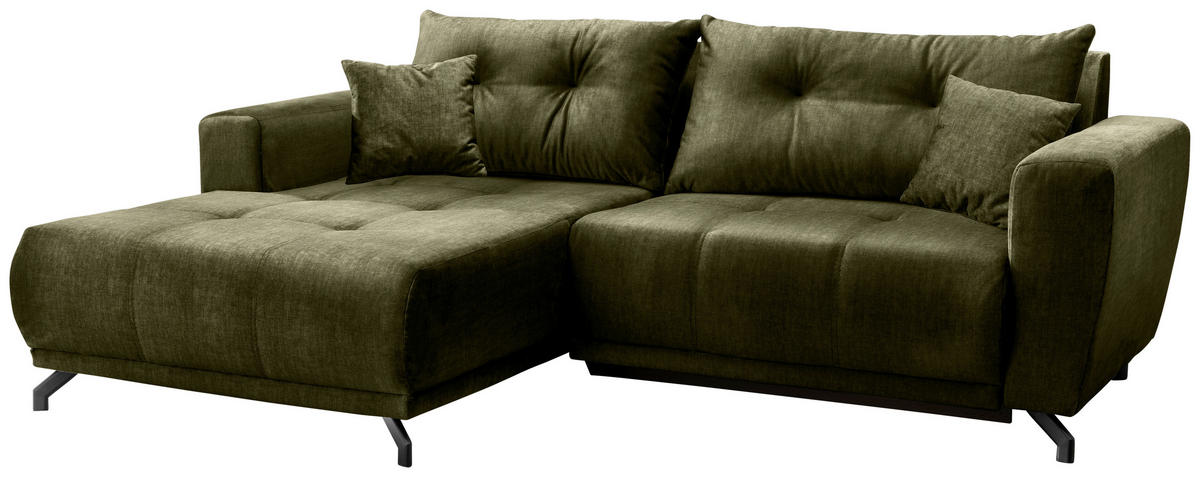 ECKSOFA RESTATO Grün Velours  - Schwarz/Grün, MODERN, Textil/Metall (177/246cm) - MID.YOU