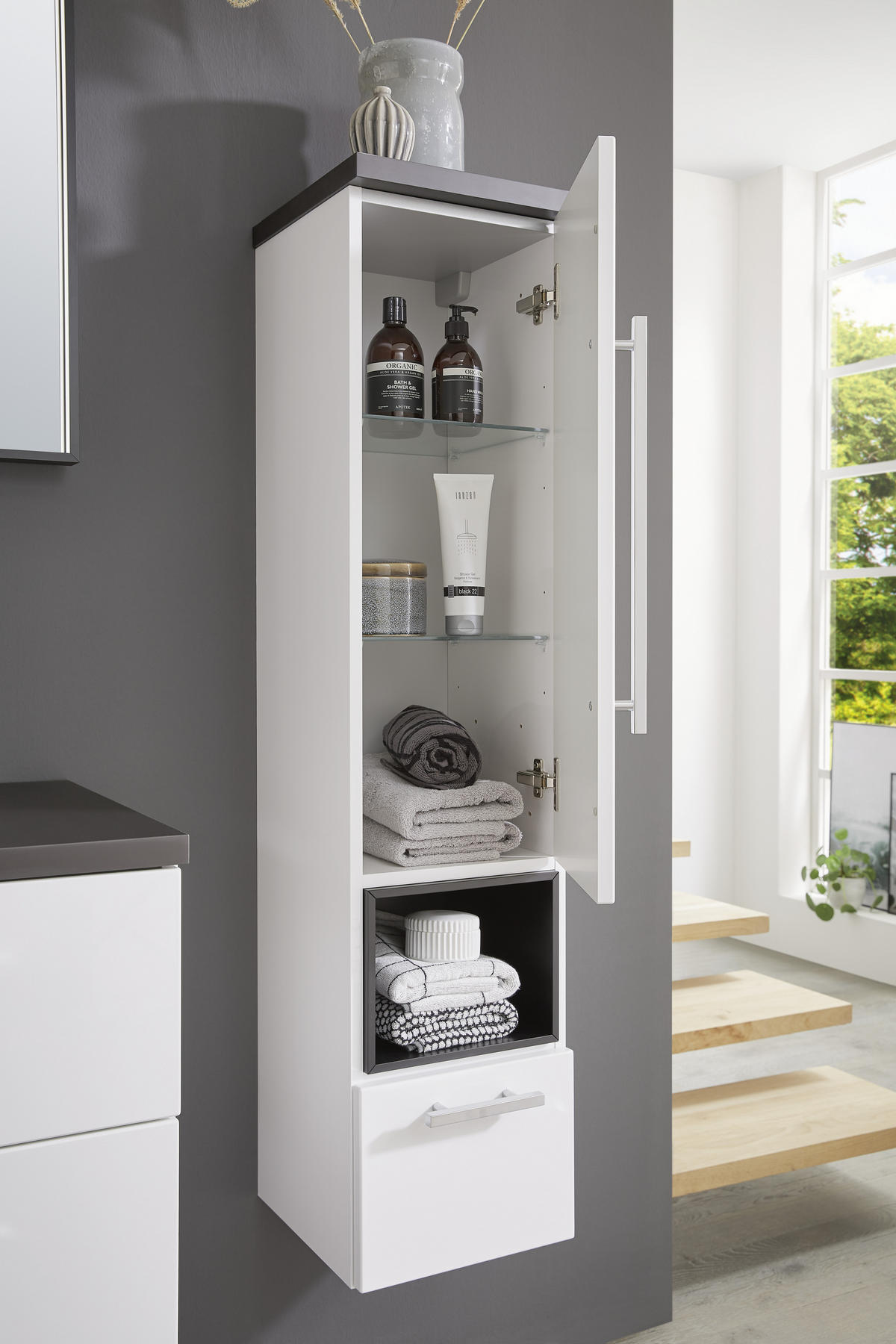 MIDISCHRANK 30/128/30 cm  - Chromfarben/Schwarz, Design, Glas/Holzwerkstoff (30/128/30cm) - Dieter Knoll