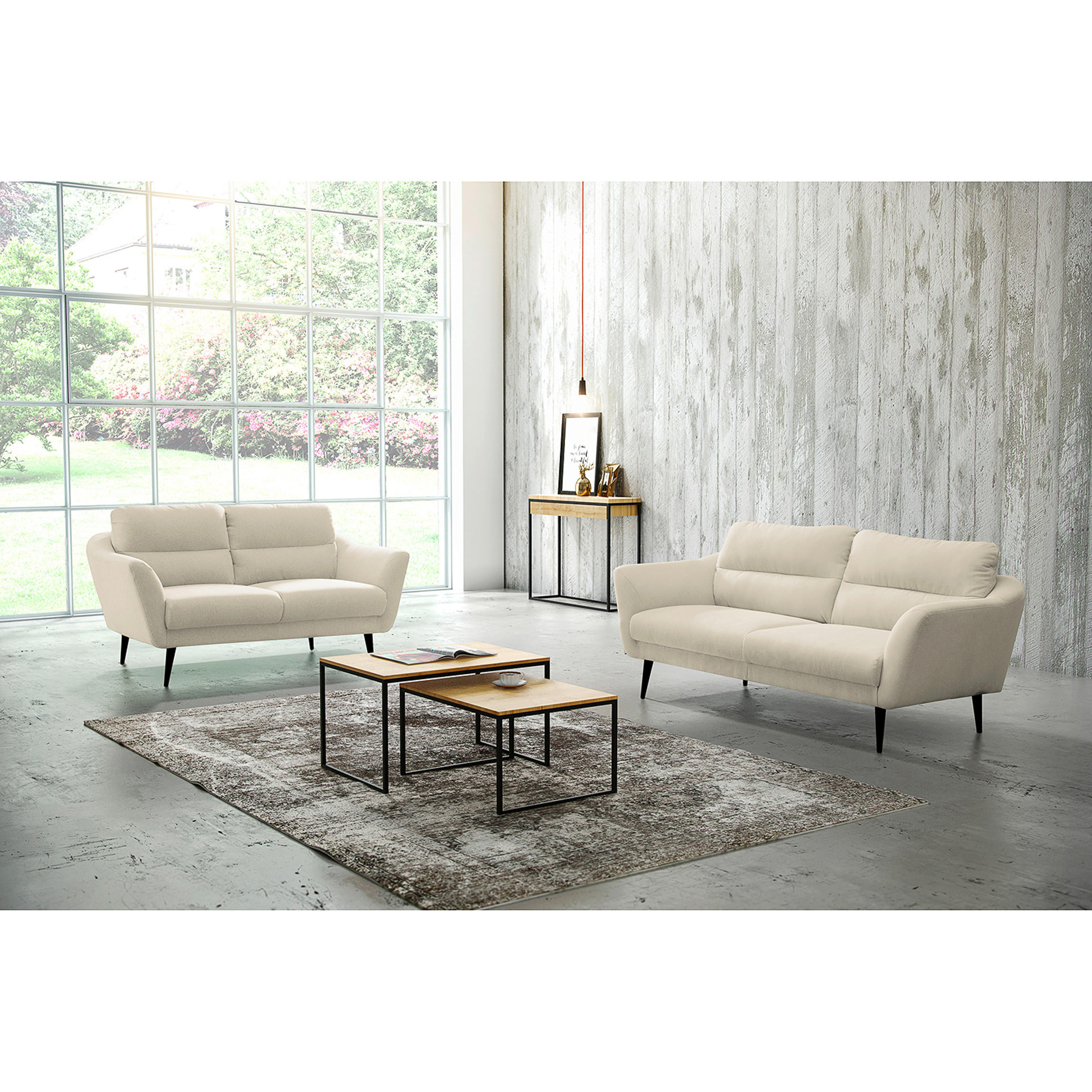2-SITZER-SOFA in Webstoff Creme  - Creme/Schwarz, Design, Holz/Textil (158/87/88cm) - Livetastic