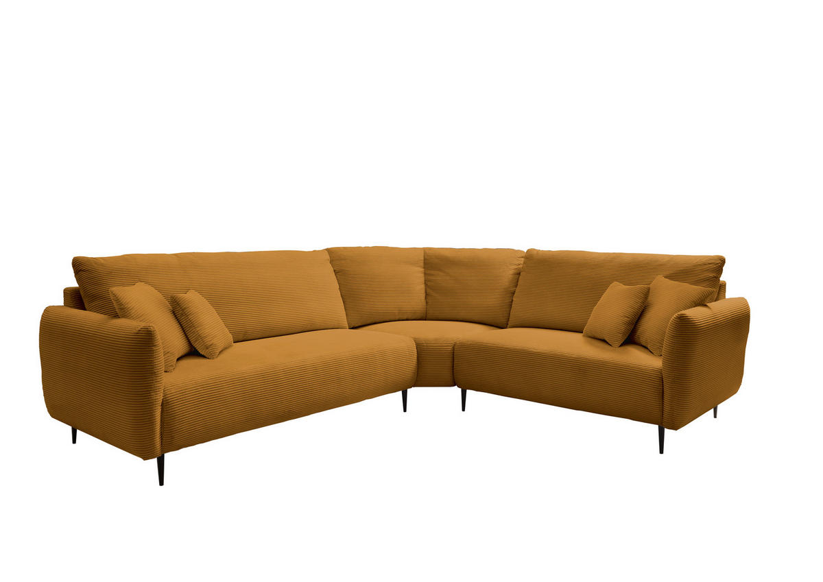 ECKSOFA in Cord Goldfarben  - Goldfarben/Schwarz, Design, Textil/Metall (294/256cm) - Livetastic