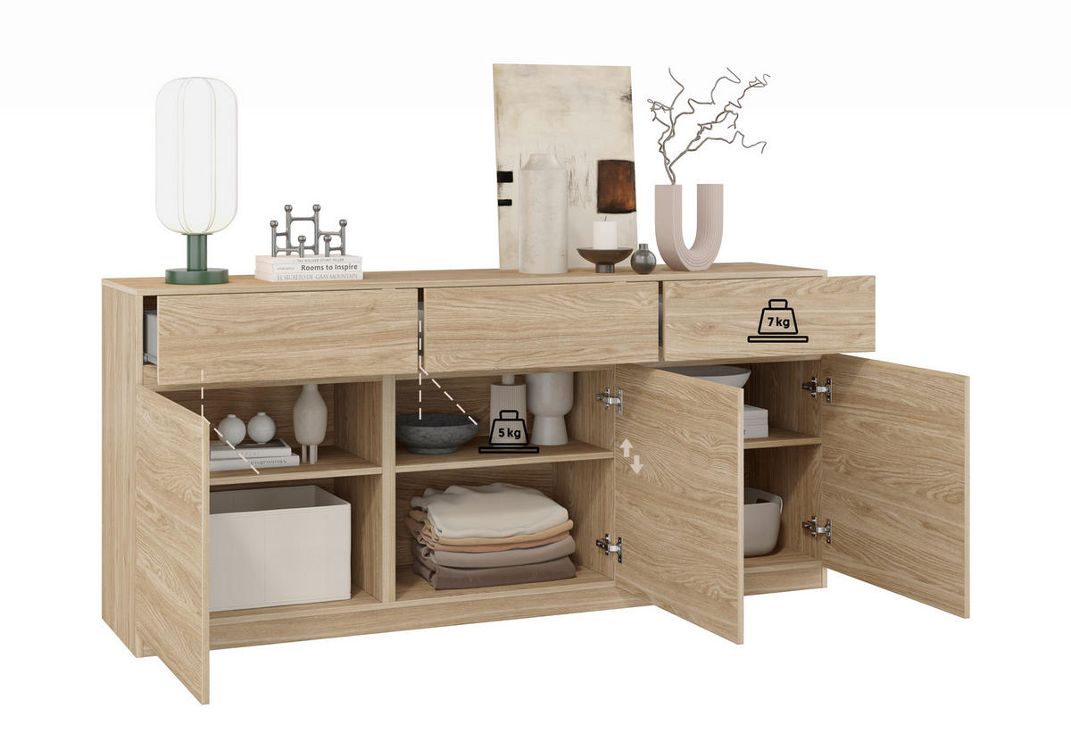 SIDEBOARD Bern  in 179,9/82,4/40 cm  - Eichefarben, Design, Holzwerkstoff (179,9/82,4/40cm) - MID.YOU