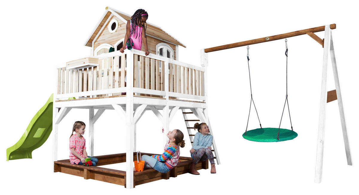 SPIELTURM 613/291/277 cm  - Braun/Weiß, KONVENTIONELL, Holz (613/291/277cm) - Ambia Garden