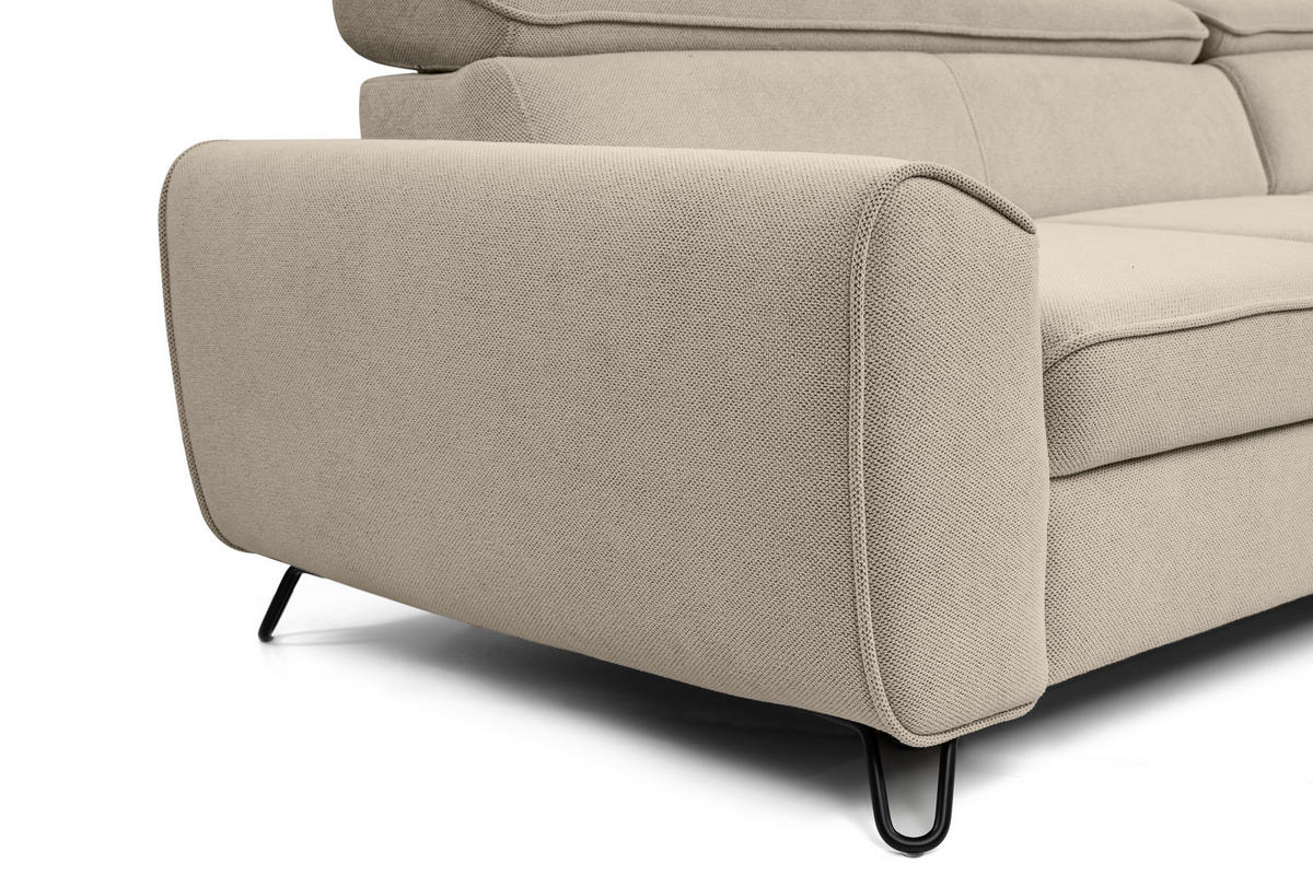 ECKSOFA in Flachgewebe Beige  - Beige/Schwarz, Design, Textil/Metall (250/200cm) - Stylife