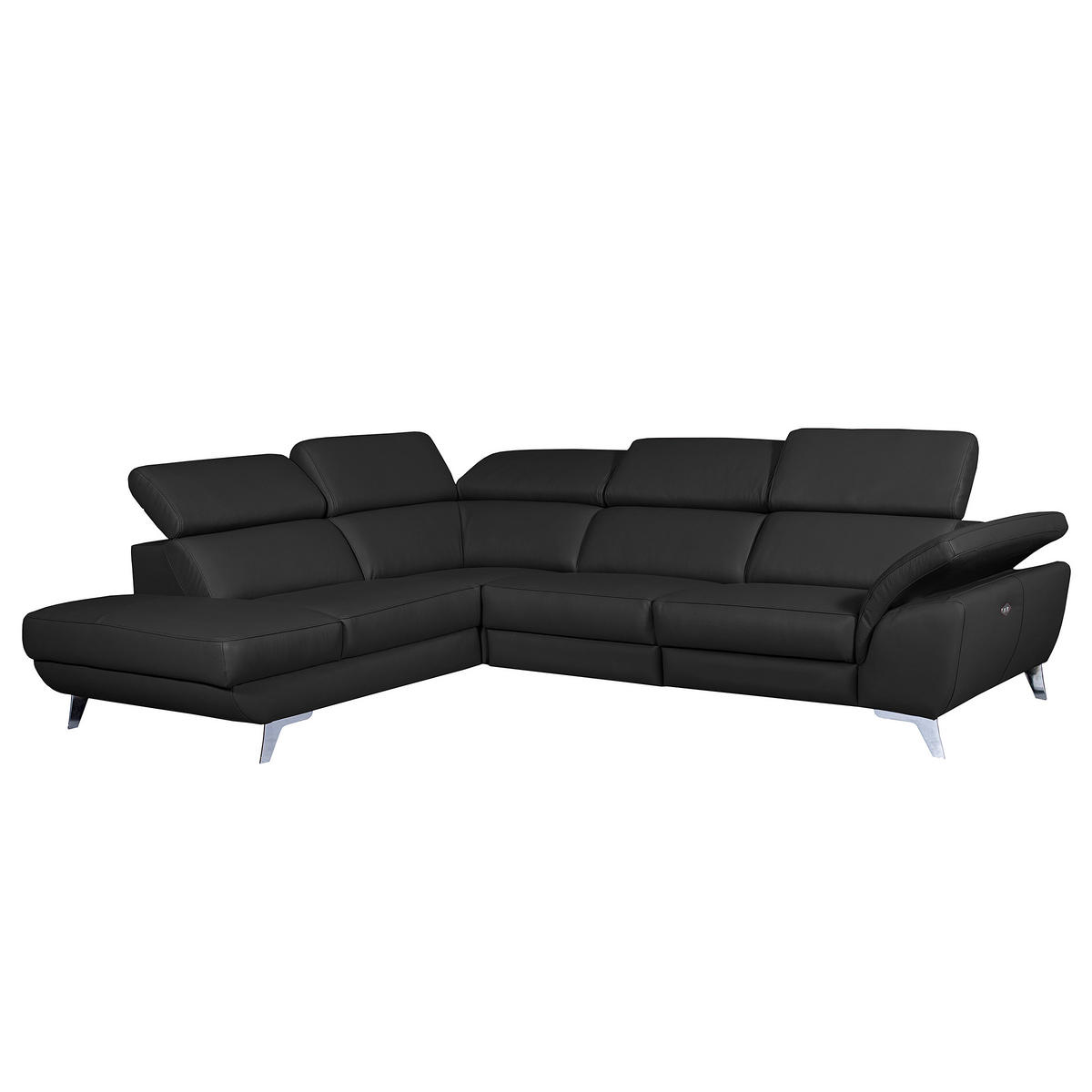 ECKSOFA  in Echtleder Schwarz  228/283 cm  - Silberfarben/Schwarz, Design, Leder/Metall (228/283cm) - Livetastic