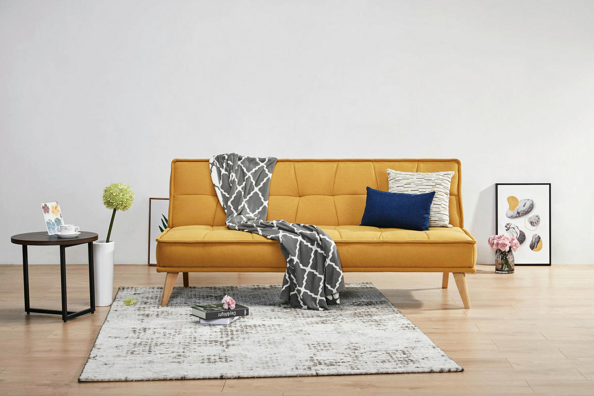 SCHLAFSOFA Webstoff Gelb  - Gelb/Kieferfarben, Design, Holz/Textil (181/82/85cm) - MID.YOU