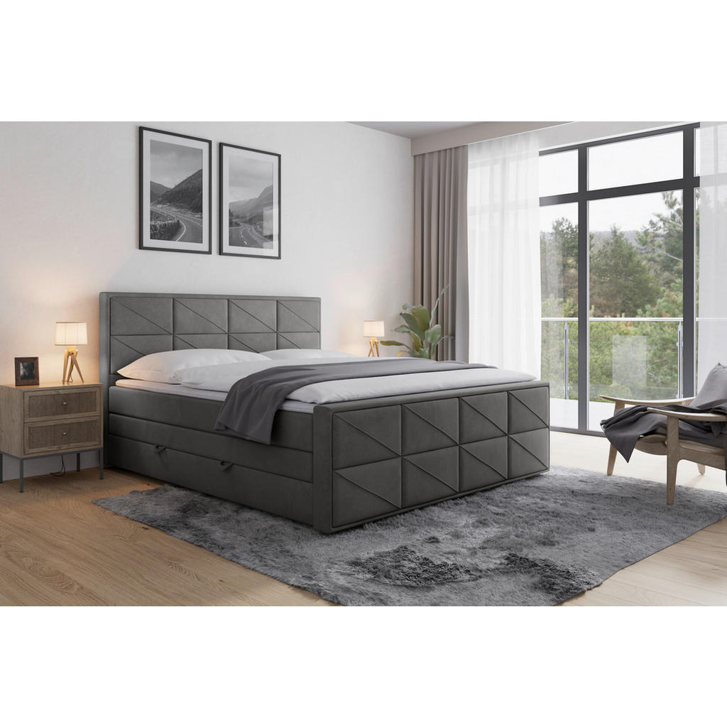 Thumbnail - Mid.you Boxspringbett, Anthrazit, Textil, Buche, Birke,Birke, Buche, Hartholz, H2, 7-Zonen, Höhe ca. 20 cm, 180x200 cm, ...