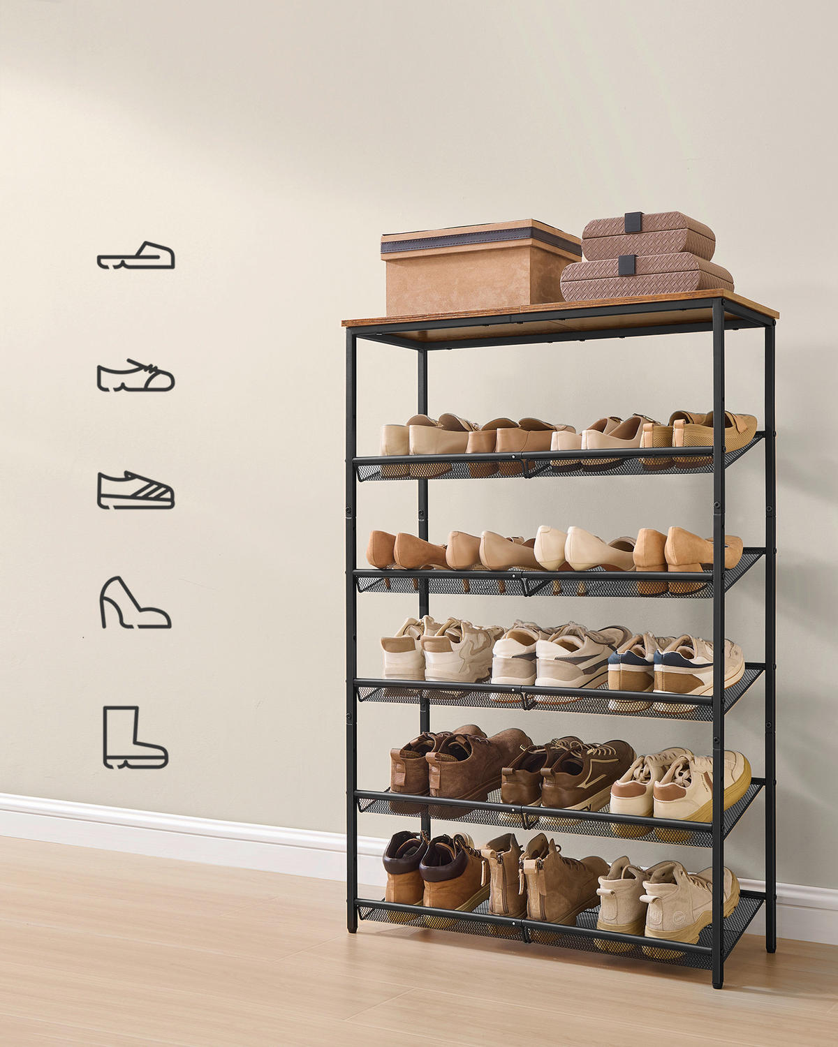 SCHUHREGAL Braun, Schwarz  - Schwarz/Braun, Trend, Holzwerkstoff/Kunststoff (75/114/28cm) - Boxxx