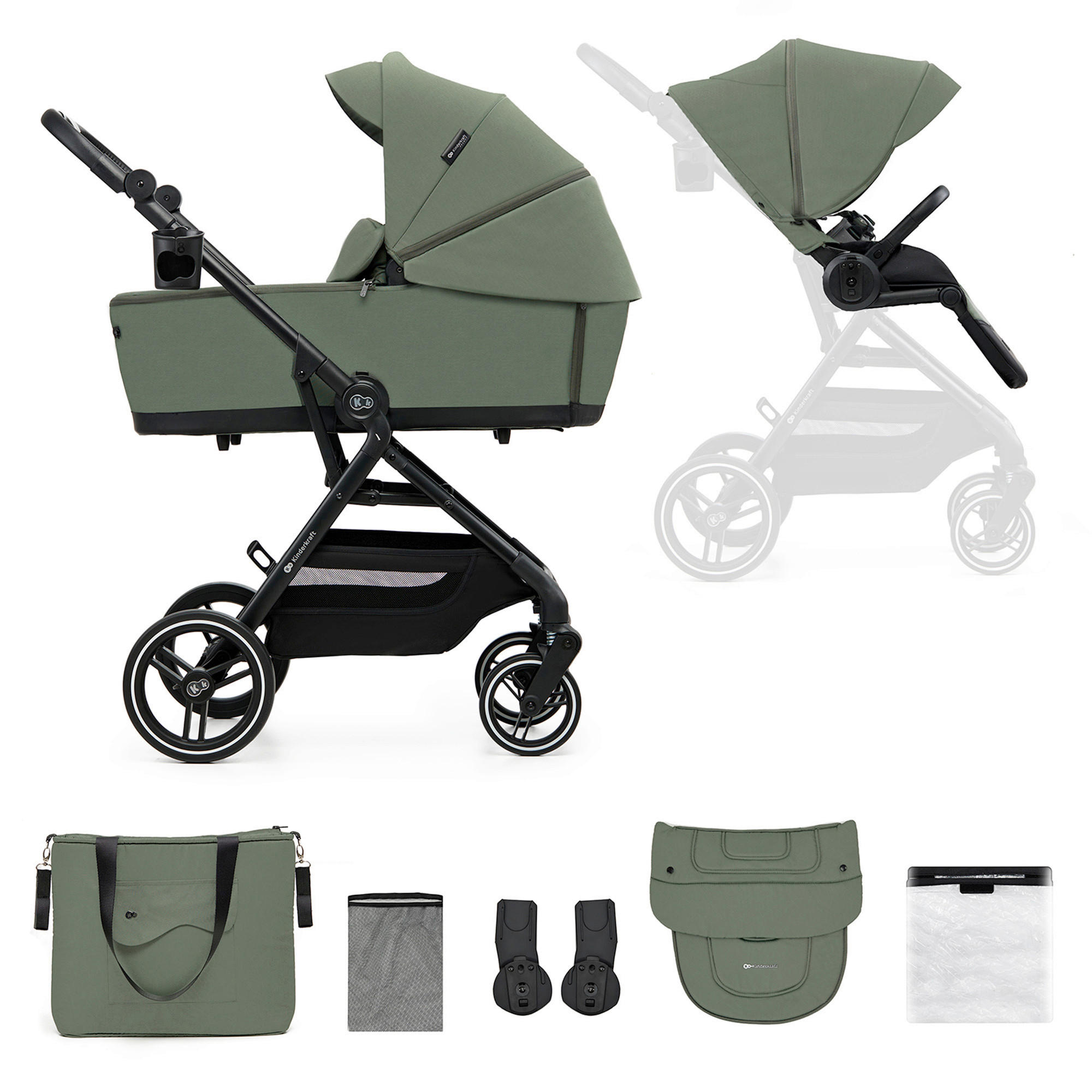 KINDERWAGENSET Yoxi 2in1  - Olivgrün, Basics, Kunststoff/Textil (57/97/107cm) - Kinderkraft