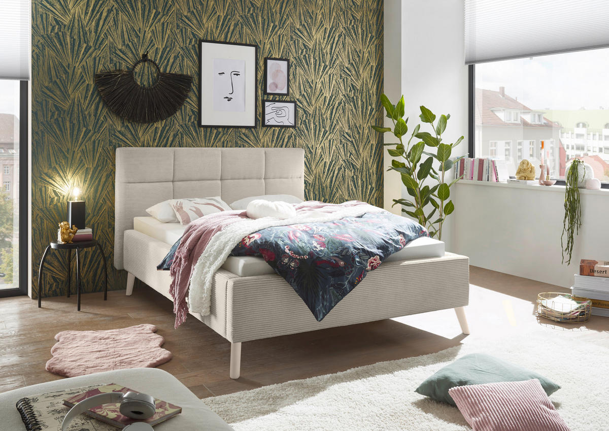 POLSTERBETT 140/200 cm,  in Beige,  - Eichefarben/Beige, KONVENTIONELL, Holz/Textil (140/200cm) - SetOne by Musterring