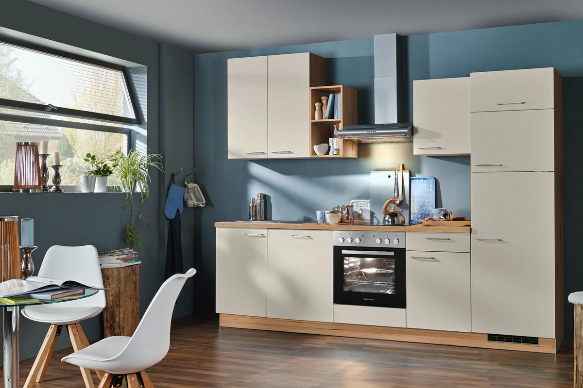 KÜCHENBLOCK 280 cm   in Eichefarben, Hellgrau  - Chromfarben/Eichefarben, KONVENTIONELL, Holzwerkstoff/Metall (280cm) - Welnova