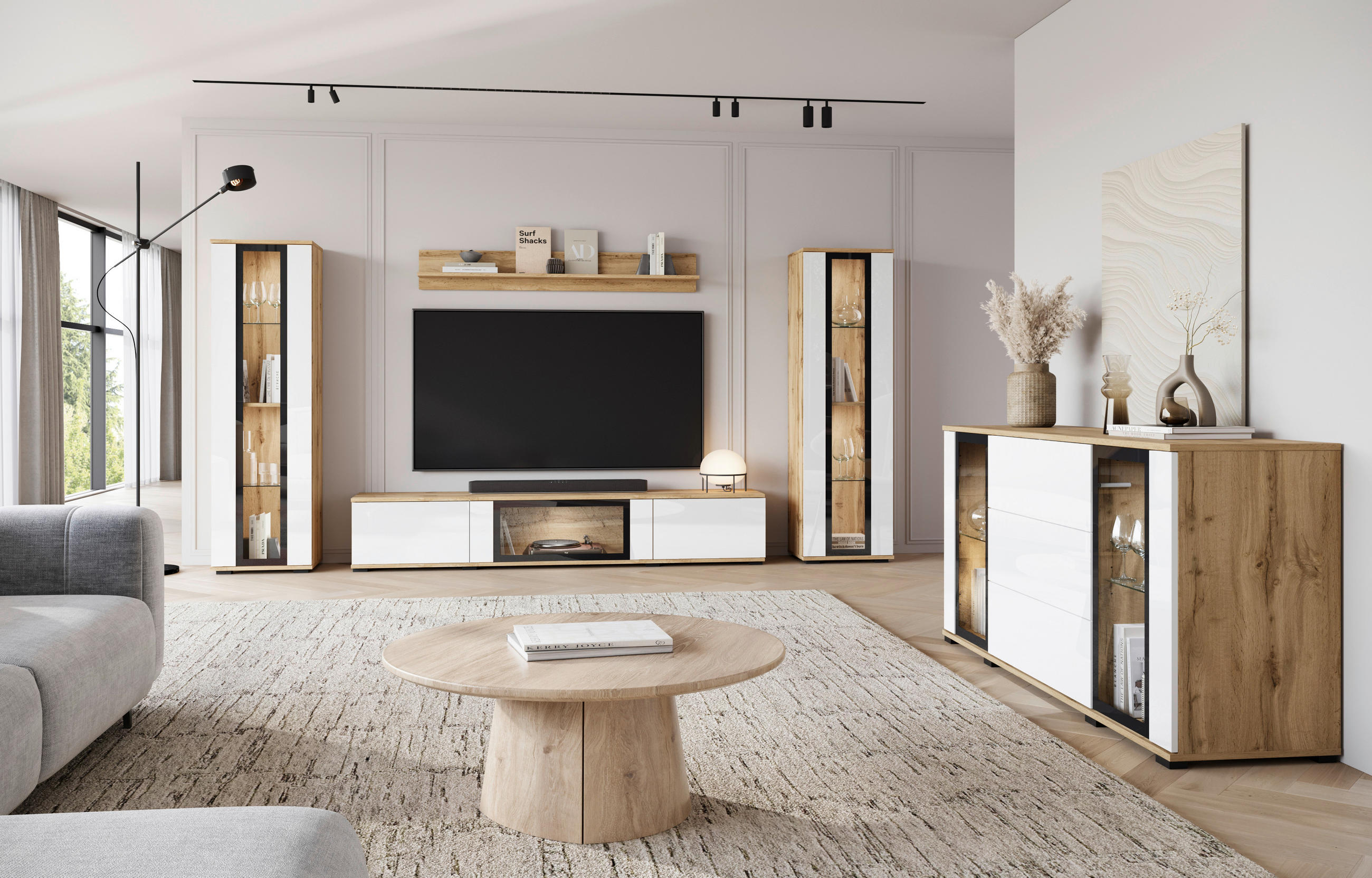 SIDEBOARD 150/69,7/39,5 cm - ek Wotan/vit högglans, Design, trämaterial/glas (150/69,7/39,5cm) - Livetastic