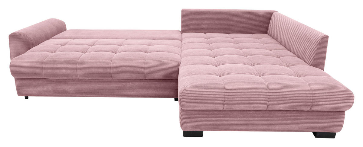ECKSOFA Rosa Cord Rückenkissen, Armlehnenkissen, Bettkasten, Schlaffunktion, Rücken echt, Liegefläche im Originalstoff  - Schwarz/Rosa, KONVENTIONELL, Kunststoff/Textil (304/212cm) - Carryhome