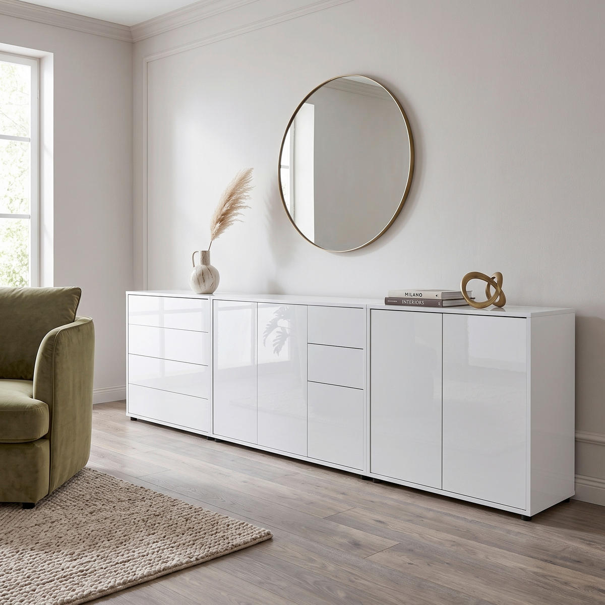 SIDEBOARD   - Weiß Hochglanz/Schwarz, MODERN, Holzwerkstoff/Kunststoff (263,5/73/33cm) - MID.YOU