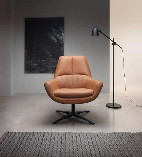 SESSEL in Echtleder Cognac  - Cognac/Schwarz, Modern, Leder/Metall (81/92/83cm) - Trendmanufaktur