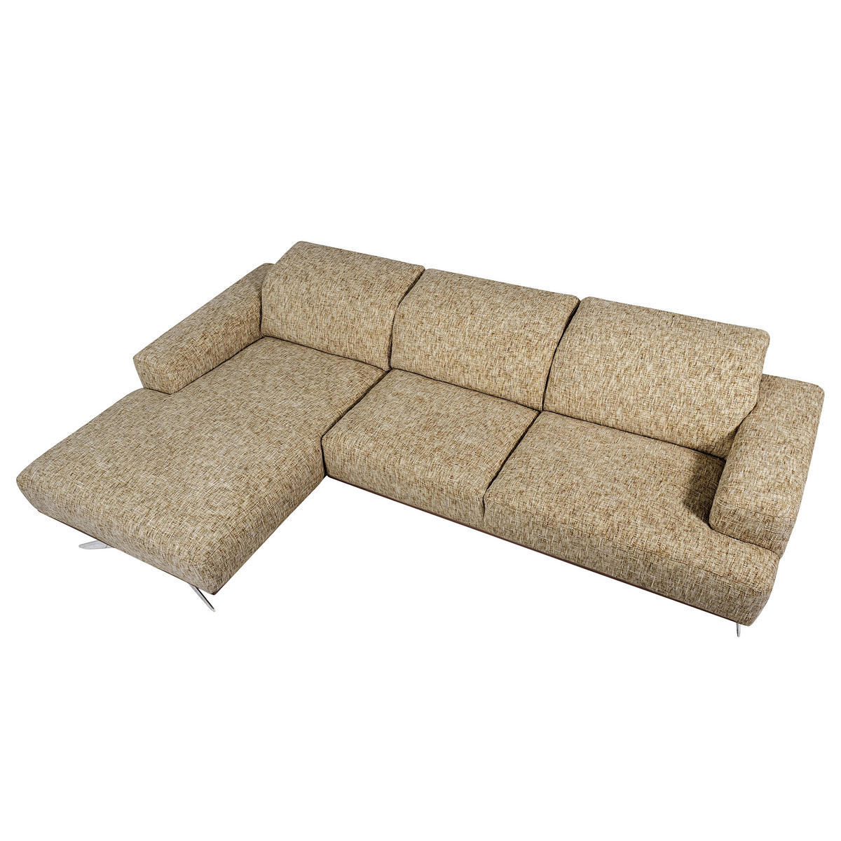 ECKSOFA PORTLAND Hellbraun Struktur Kopfteilverstellung  - Chromfarben/Hellbraun, Design, Holz/Textil (187/295cm) - Livetastic