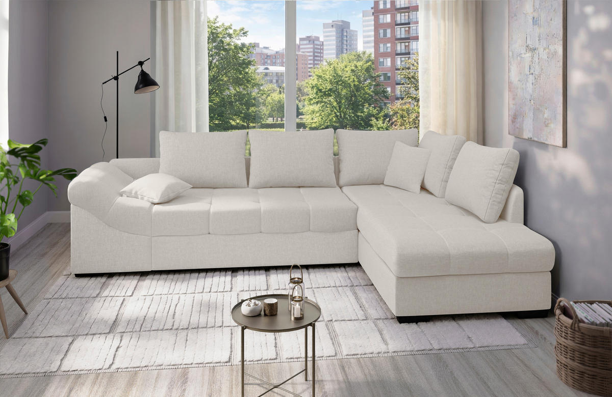 ECKSCHLAFSOFA Alvito Weiß Mikrofaser  - Schwarz/Weiß, MODERN, Holz/Textil (298/202cm) - MID.YOU