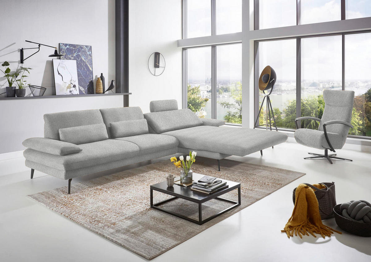 ECKSOFA in Chenille Ecru  - Ecru/Schwarz, Design, Textil/Metall (310/180cm) - Dieter Knoll