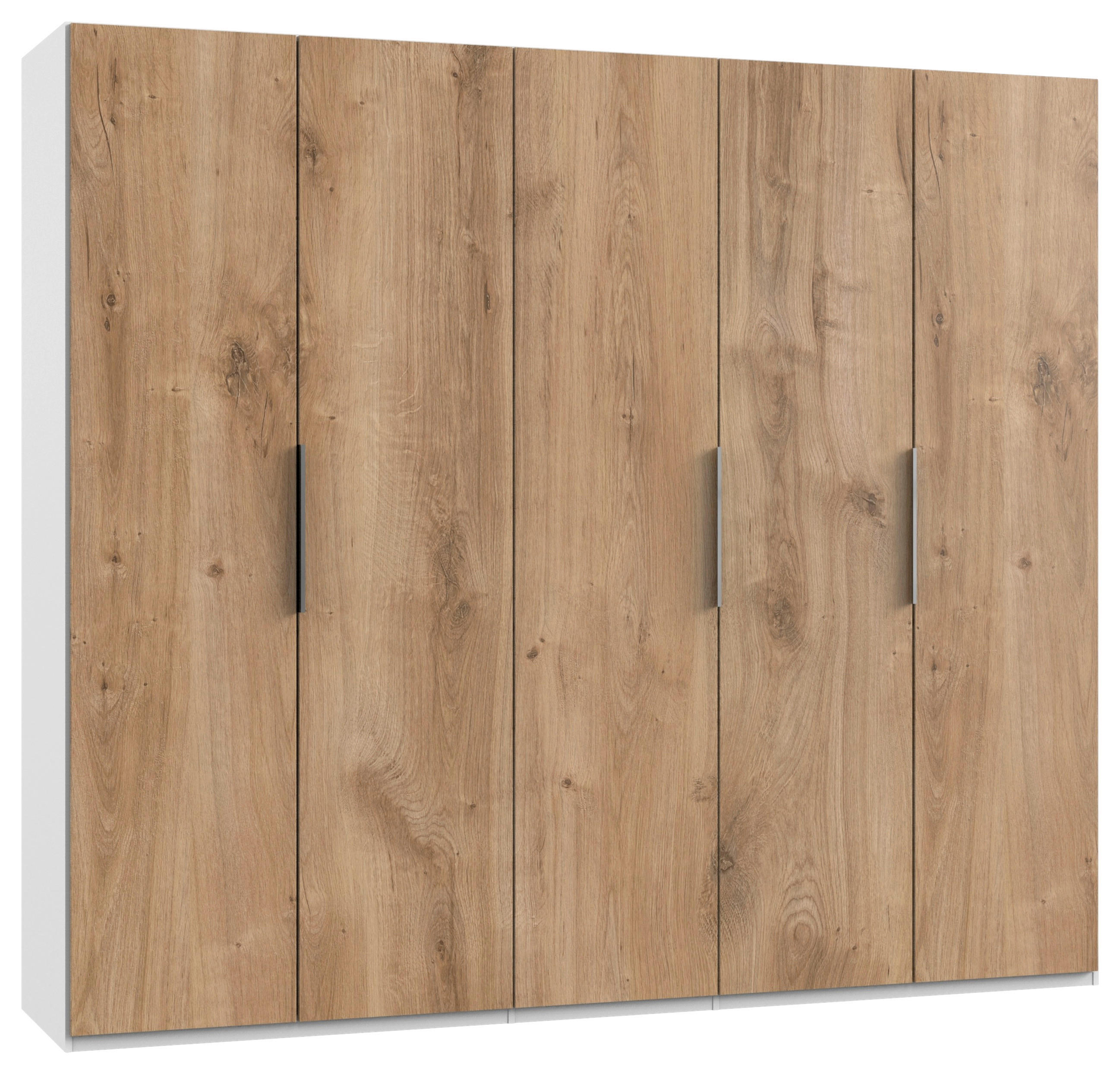 DREHTÜRENSCHRANK 250/216/58 cm 5-türig Weiß, Eichefarben  - Chromfarben/Eichefarben, MODERN, Holzwerkstoff (250/216/58cm) - MID.YOU