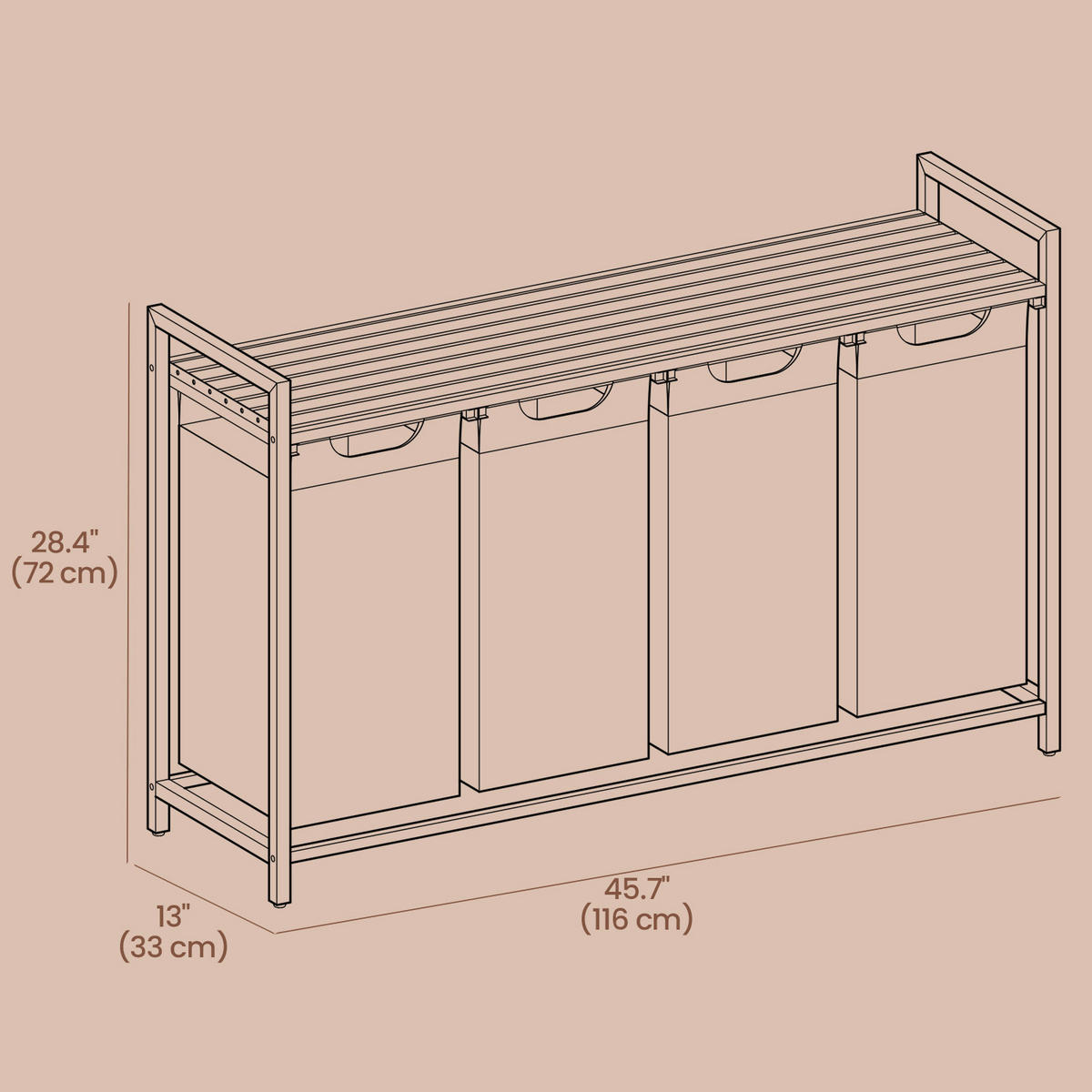 WÄSCHEKORB - Grau, MODERN, Holzwerkstoff/Metall (116/72/33cm) - MID.YOU