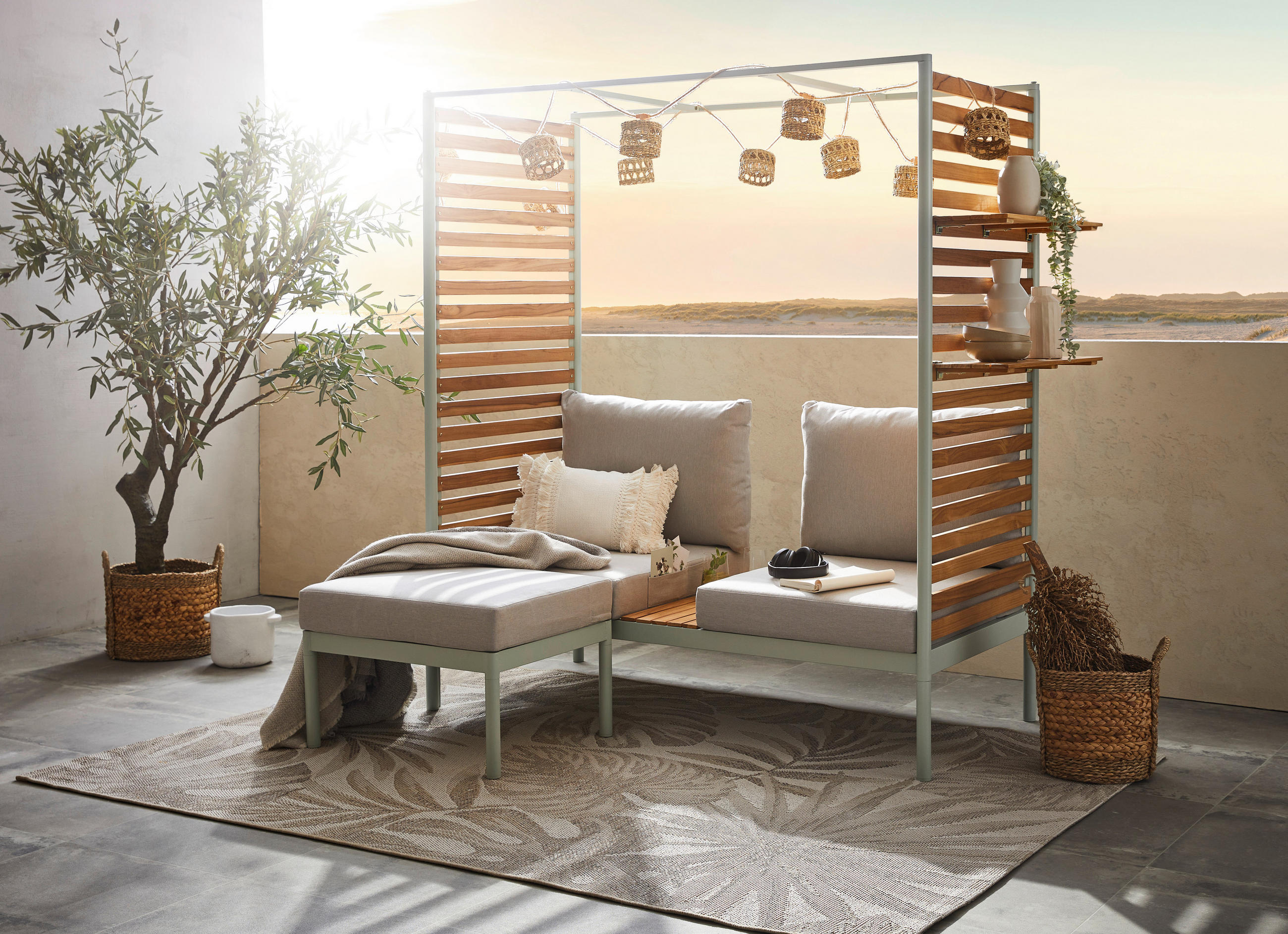 GARTENSET  - Hellgrau/Mintgrün, Design, Holz/Textil (169/170,5/77cm) - Ambia Garden