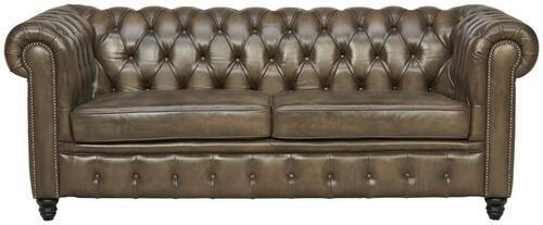 POHOVKA CHESTERFIELD, kůže, černá, šedohnědá - černá/šedohnědá, Lifestyle, kůže (212/81/94cm) - Ambia Home