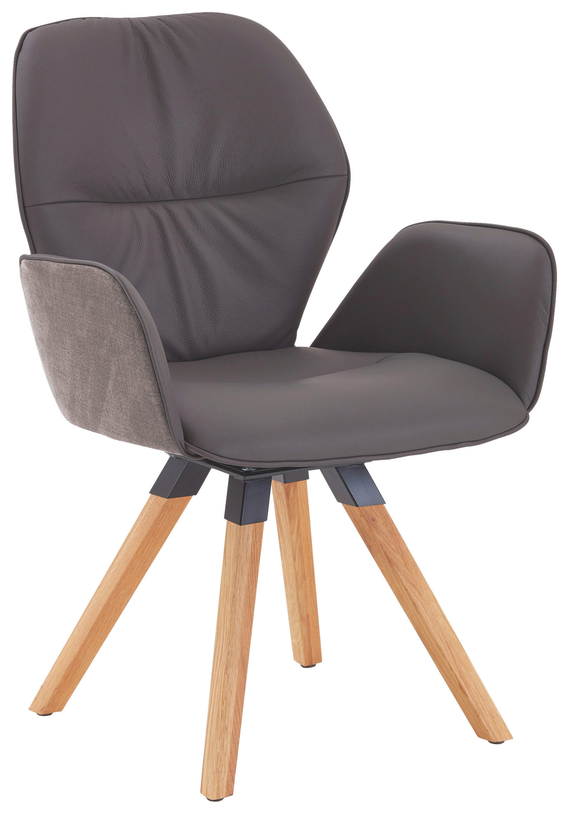 ARMLEHNSTUHL  in Echtleder pigmentiert  - Taupe/Wildeiche, Design, Leder/Holz (62/91/59cm) - Valdera