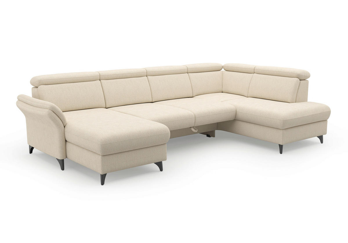 WOHNLANDSCHAFT GLENDALE E Sandfarben Chenille  - Sandfarben/Schwarz, KONVENTIONELL, Textil/Metall (166/321/193cm) - Sit & More