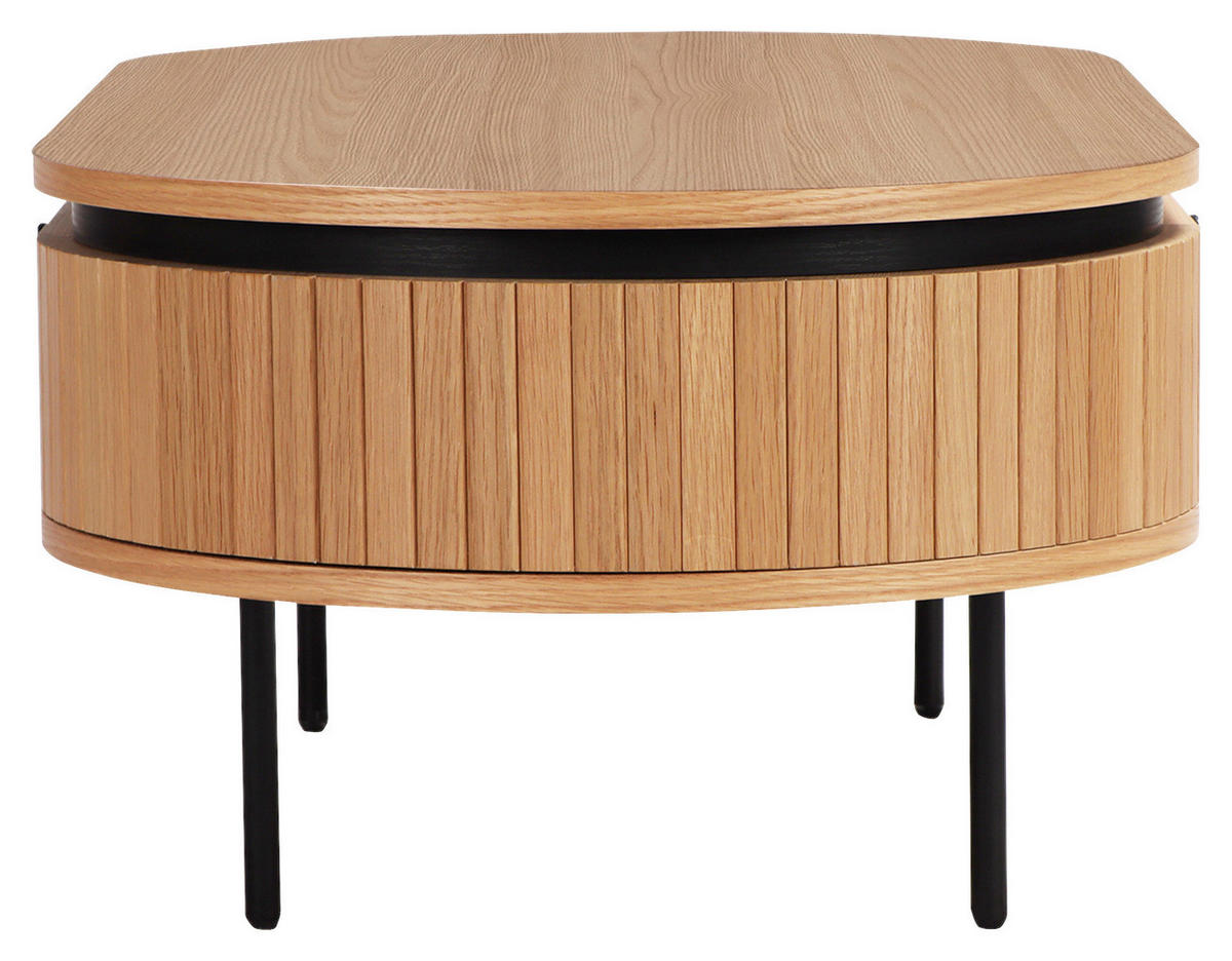 COUCHTISCH Eiche furniert, massiv 120/60/40 cm oval Schwarz, Eichefarben  - Eichefarben/Schwarz, Design, Holz/Holzwerkstoff (120/60/40cm) - Boxxx