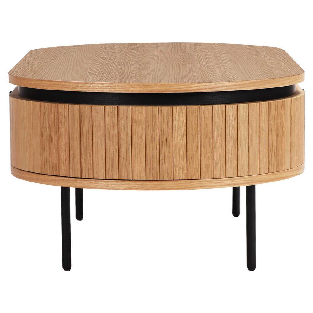 Thumbnail - Boxxx Couchtisch, Schwarz, Eiche, Holz, Eiche, massiv,furniert, massiv, 2 Schubladen, oval, Rundrohr, 60x40x120 cm, Stau...