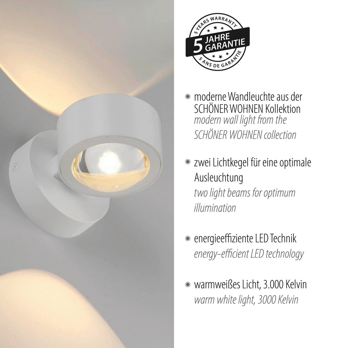 LED-WANDLEUCHTE 12,4/9/9 cm   - Weiß, Design, Kunststoff/Metall (12,4/9/9cm) - Schöner Wohnen