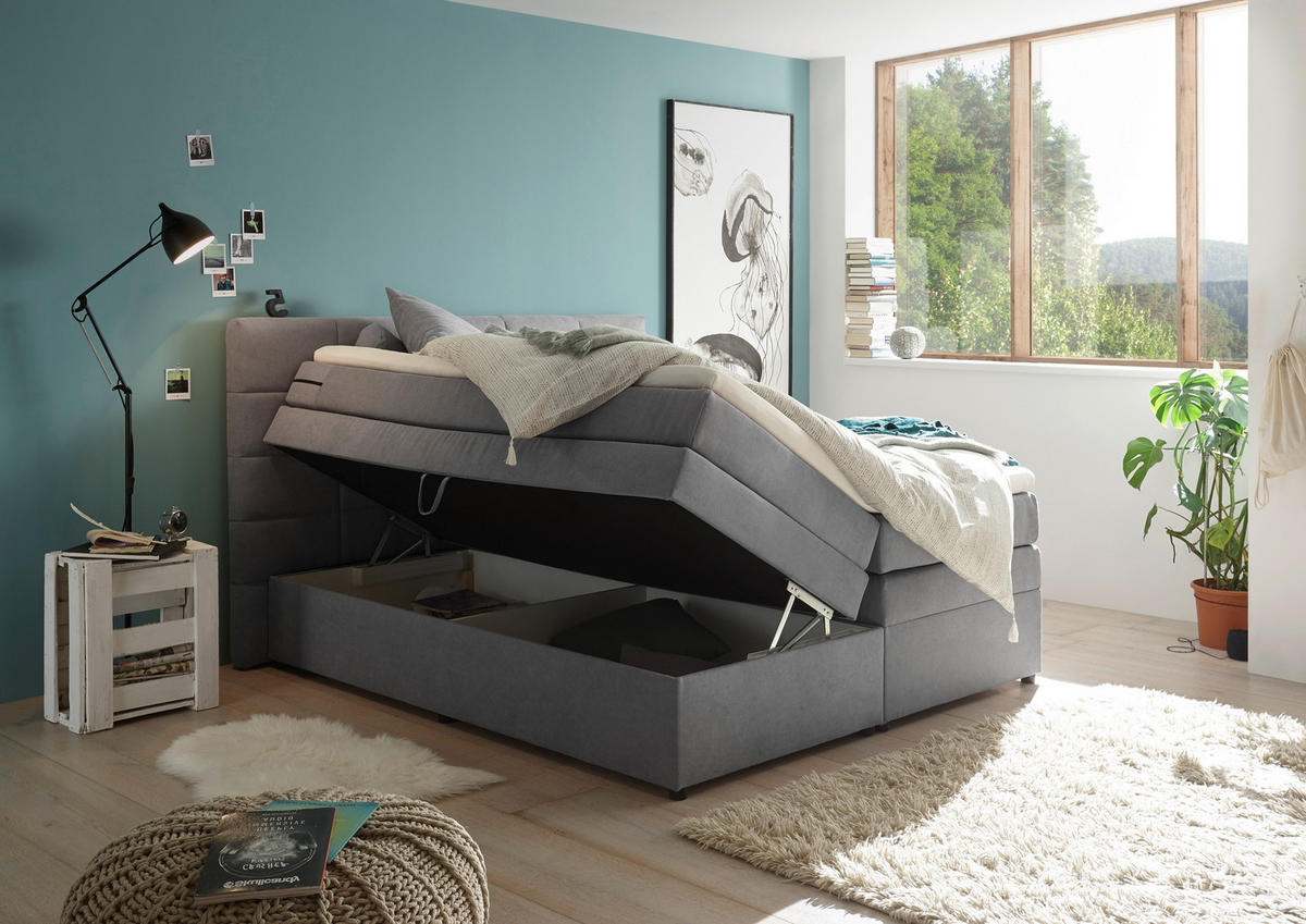 BOXSPRING KREVET    180/200 cm  - svijetlo siva, Konvencionalno, plastika (180/200cm) - MID.YOU