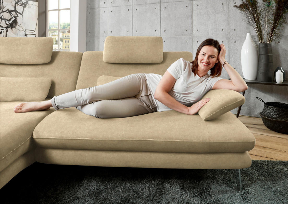ECKSOFA in Velours Cappuccino  - Schwarz/Cappuccino, Design, Textil/Metall (184/284cm) - Dieter Knoll