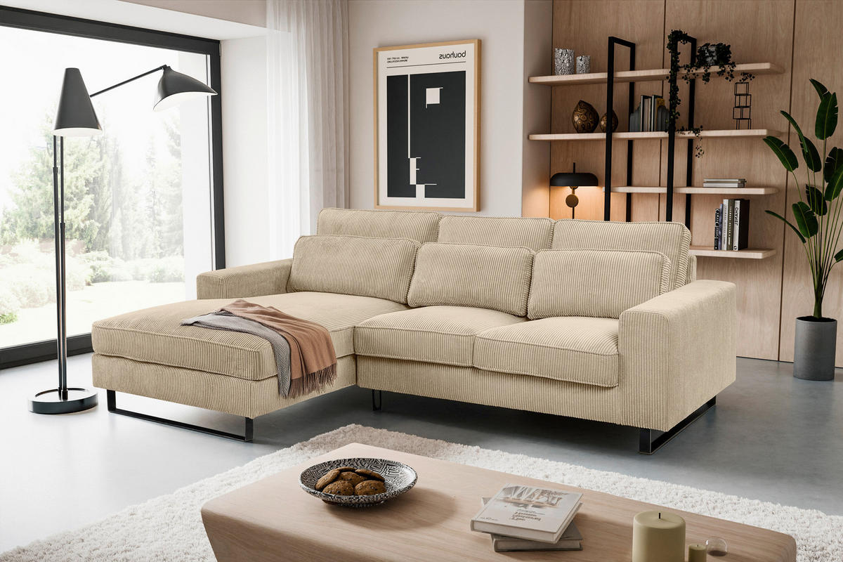 ECKSOFA BOLIVIA Beige Cord  - Beige/Schwarz, Basics, Textil/Metall (276/183cm) - MID.YOU
