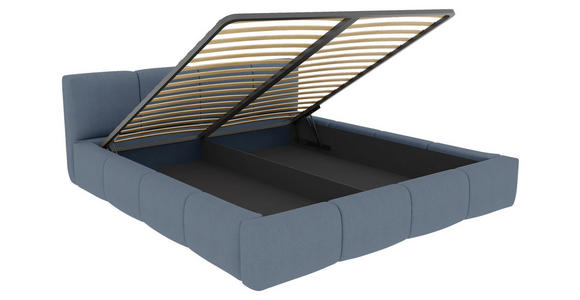 POLSTERBETT 180/200 cm,  in Blau, Lattenrost, Bettkasten,  - Blau/Schwarz, Design, Holz/Textil (180/200cm) - Xora