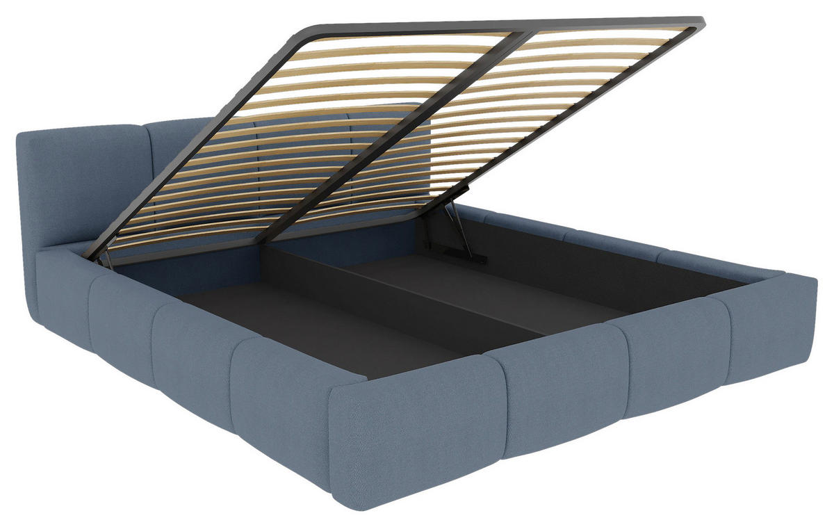 POLSTERBETT 180/200 cm,  in Blau, Lattenrost, Bettkasten,  - Blau/Schwarz, Design, Holz/Textil (180/200cm) - Xora