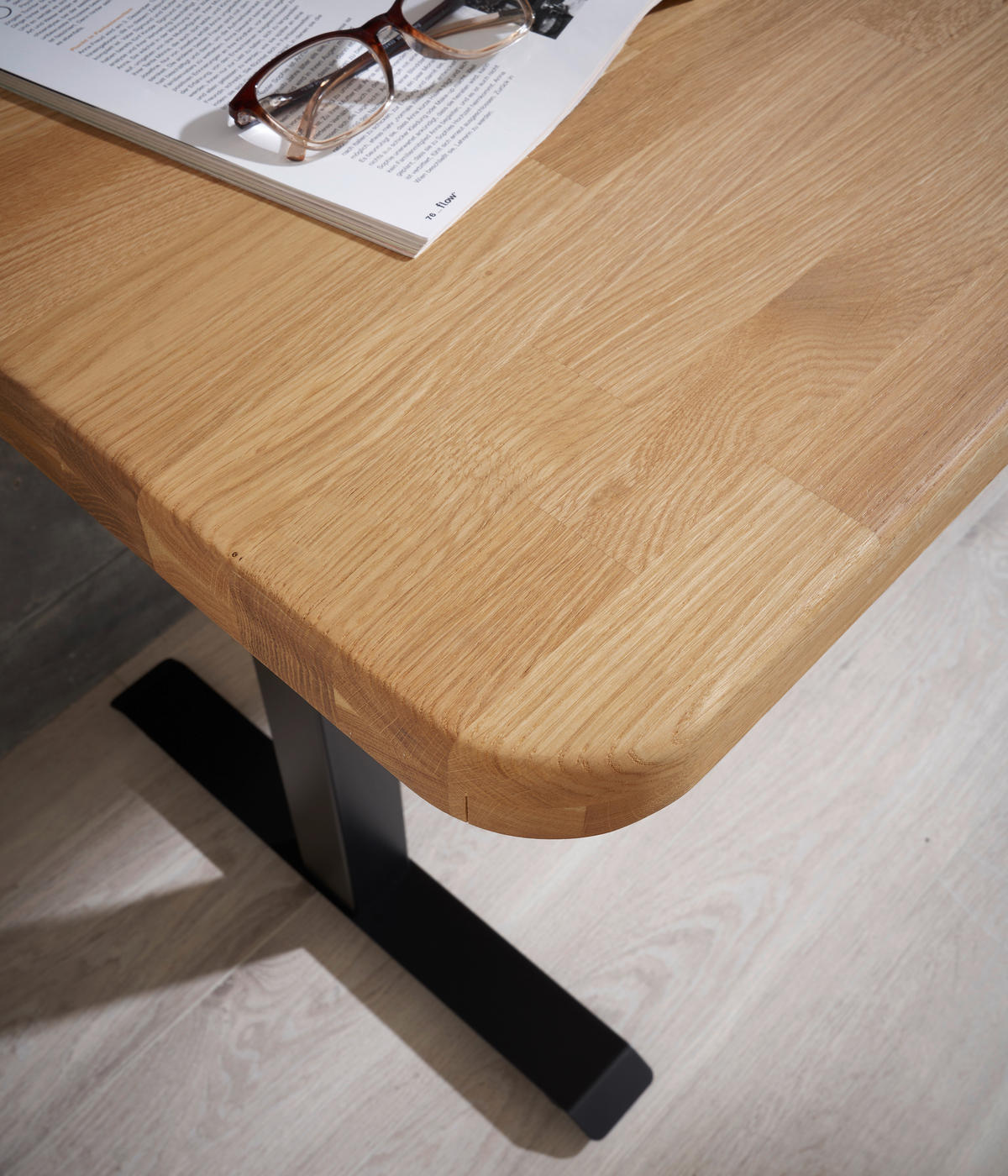 SCHREIBTISCH 160/77/76-119 cm Eichefarben elektrisch höhenverstellbar  - Eichefarben/Schwarz, MODERN, Holz/Metall (160/77/76-119cm) - Linea Natura