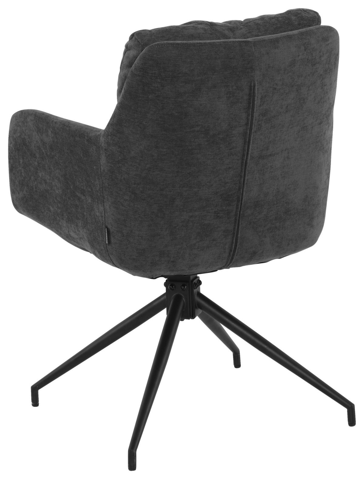 ARMLEHNSTUHL  Sitzfläche 180° drehbar, automatische Rückholfunktion Chenille  Schwarz, Dunkelgrau  - Dunkelgrau/Schwarz, MODERN, Textil/Metall (57.5/82/65cm) - Livetastic