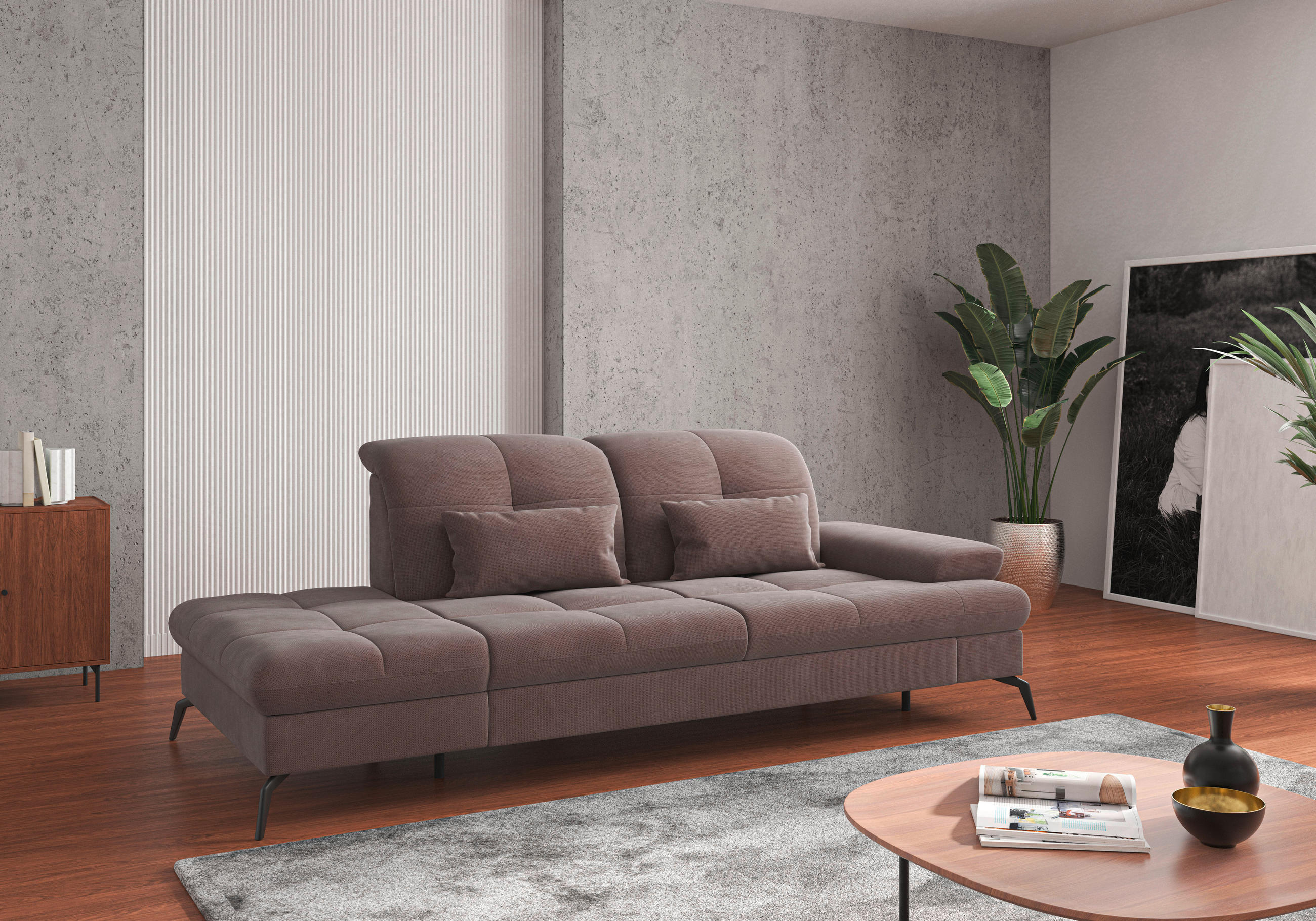RÉCAMIERE in Flachgewebe Taupe  - Taupe/Schwarz, Konventionell, Textil/Metall (231/90/122cm) - Sit & More