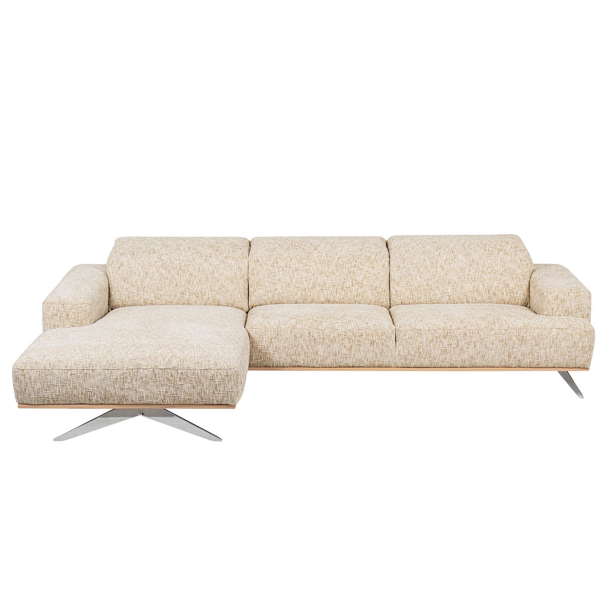 ECKSOFA PORTLAND in Struktur Beige Kopfteilverstellung  187/295 cm  - Chromfarben/Beige, Design, Holz/Textil (187/295cm) - Livetastic