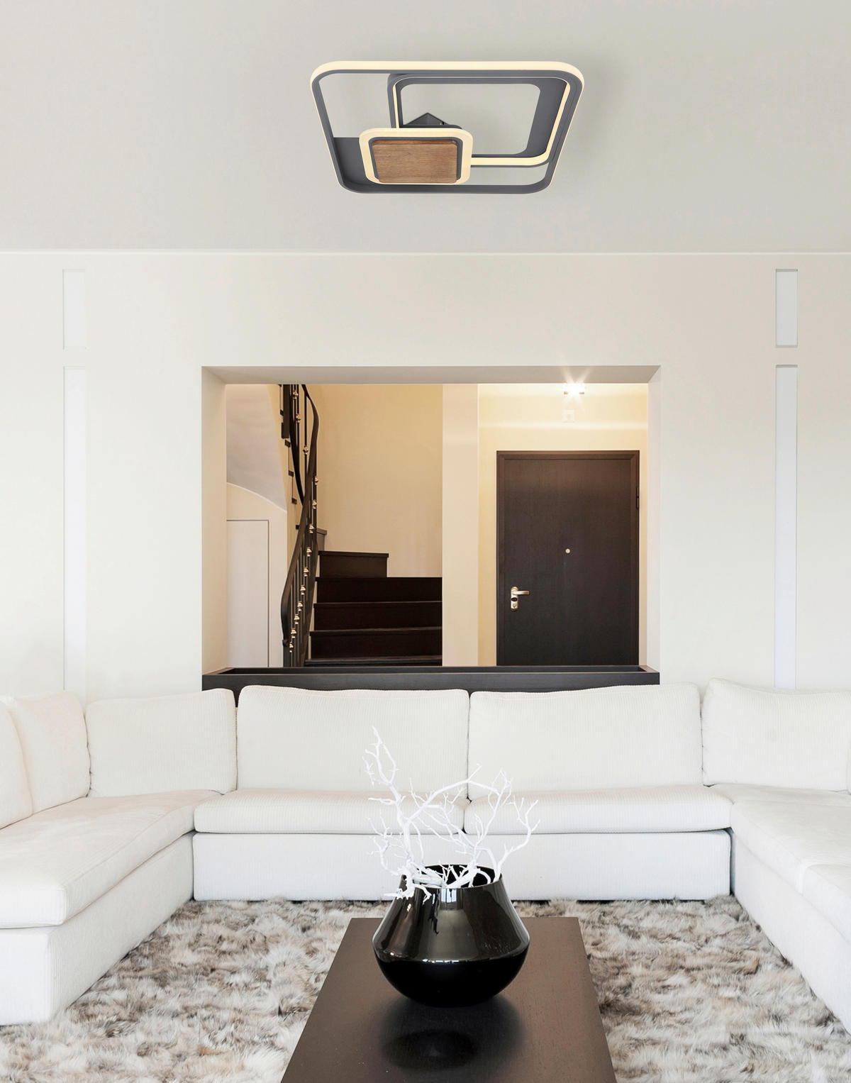 LED MENNYEZETI LÁMPA - grafitszürke/sötétbarna, Design, műanyag/fa (50/50/8cm) - Globo