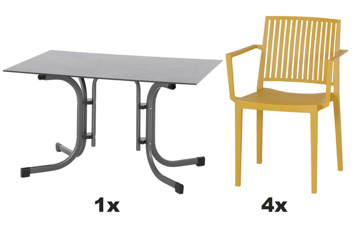 GARTENGARNITUR 5-teilig Stahl 5-teilig  - Anthrazit/Gelb, Basics, Kunststoff/Metall (57/80/56cm) - Siena Garden