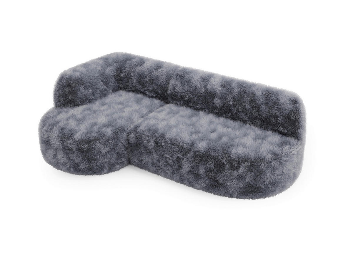 ECKSOFA Teddystoff Dunkelgrau  - Dunkelgrau/Schwarz, Design, Kunststoff/Textil (156/218cm) - Livetastic