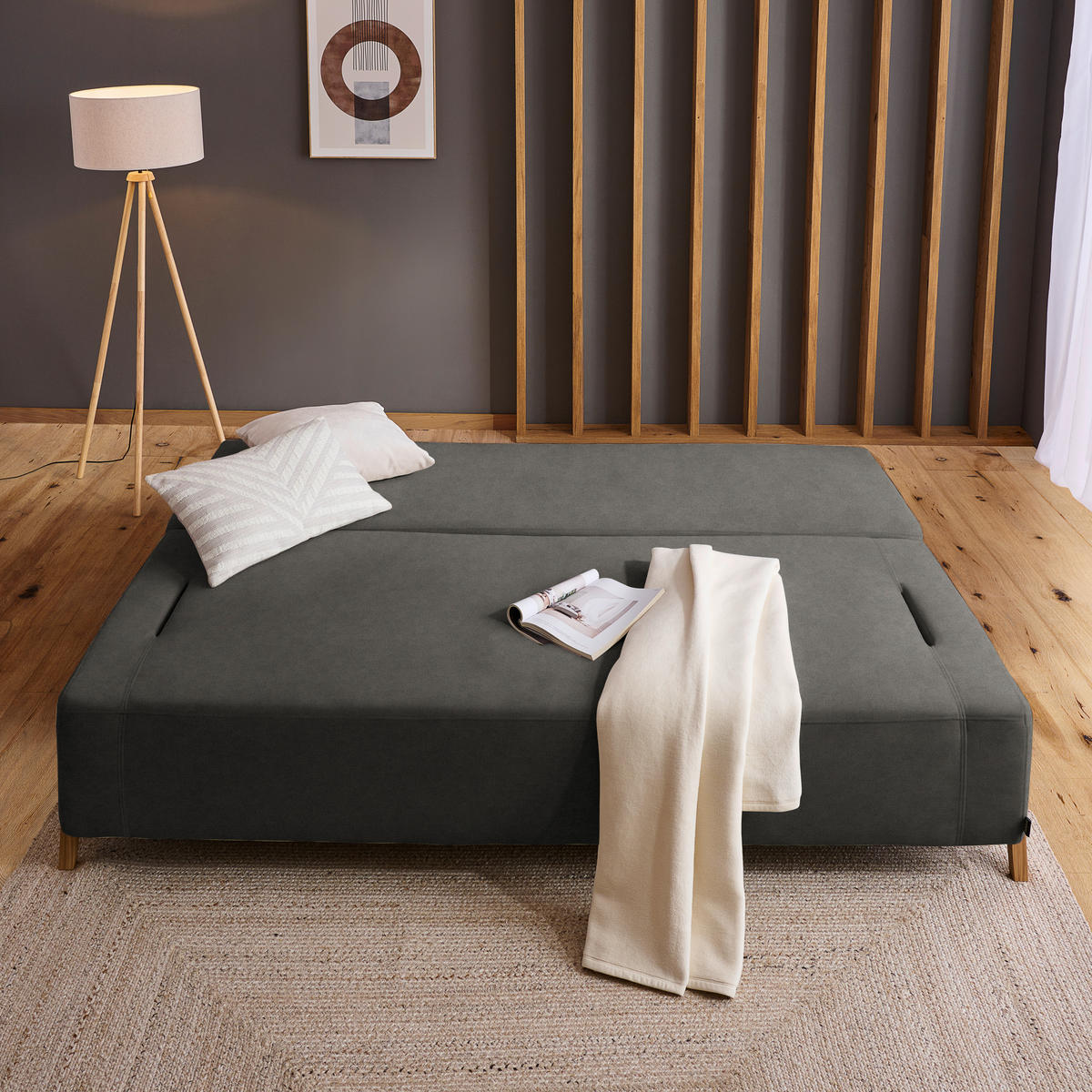 SCHLAFSOFA in Holz, Textil Dunkelgrau  - Dunkelgrau/Naturfarben, Design, Holz/Textil (211/88/102cm) - Niels Andersson