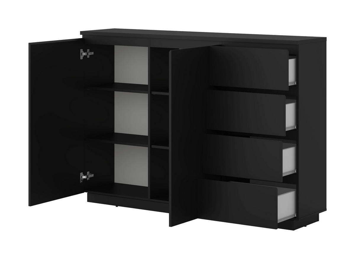 HIGHBOARD Bilbao 150/104,5/34,5 cm 4 Schublade(n)  - Schwarz, Design, Holzwerkstoff (150/104,5/34,5cm) - MID.YOU